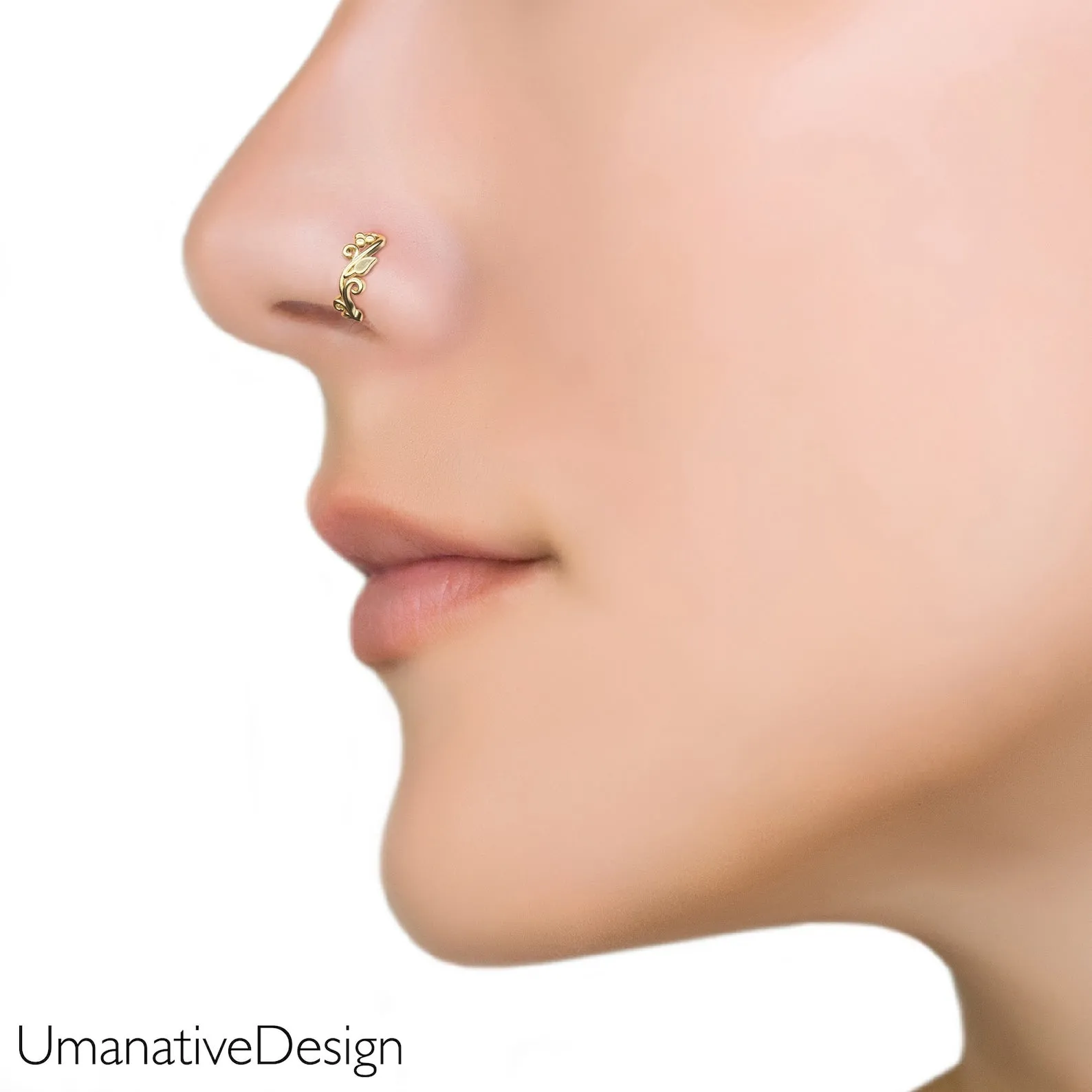 14K Gold Leaf Nose Clicker Hoop