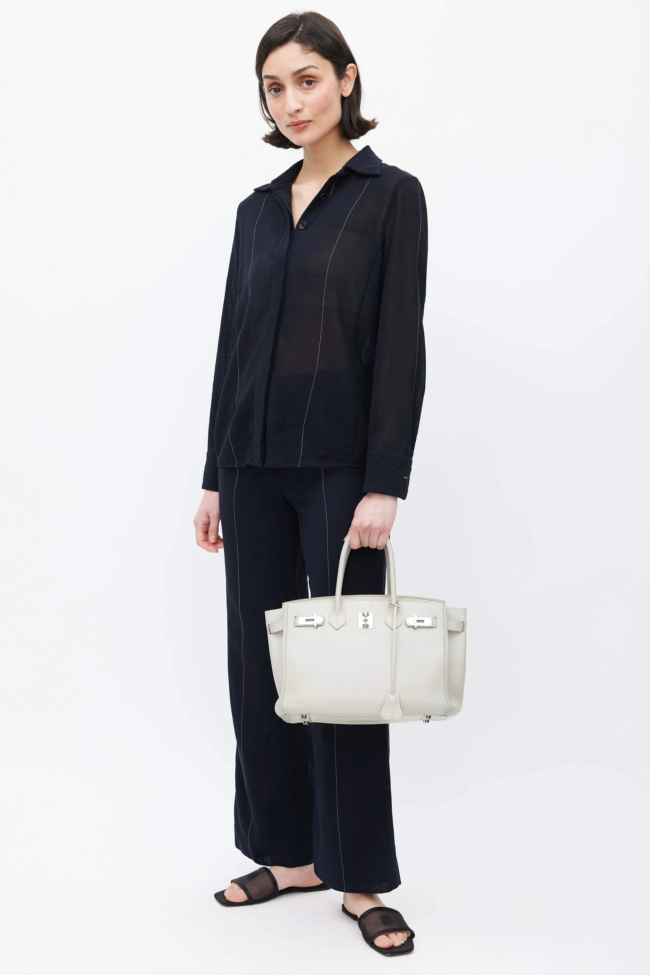2013 Gris Perle Clemence Leather & Silver Birkin 30 Bag