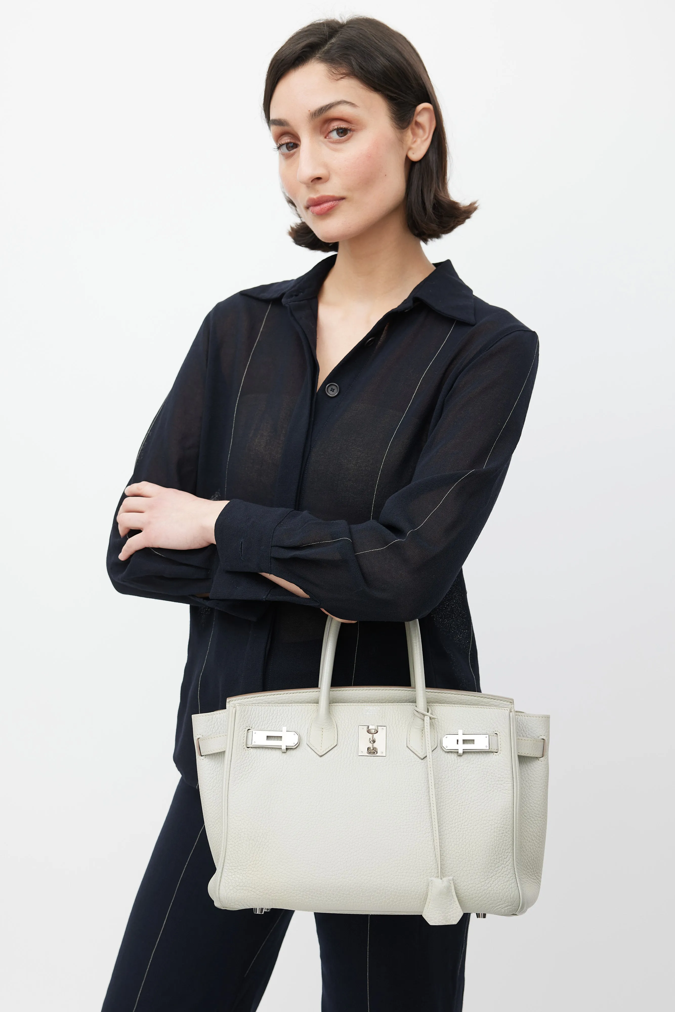 2013 Gris Perle Clemence Leather & Silver Birkin 30 Bag