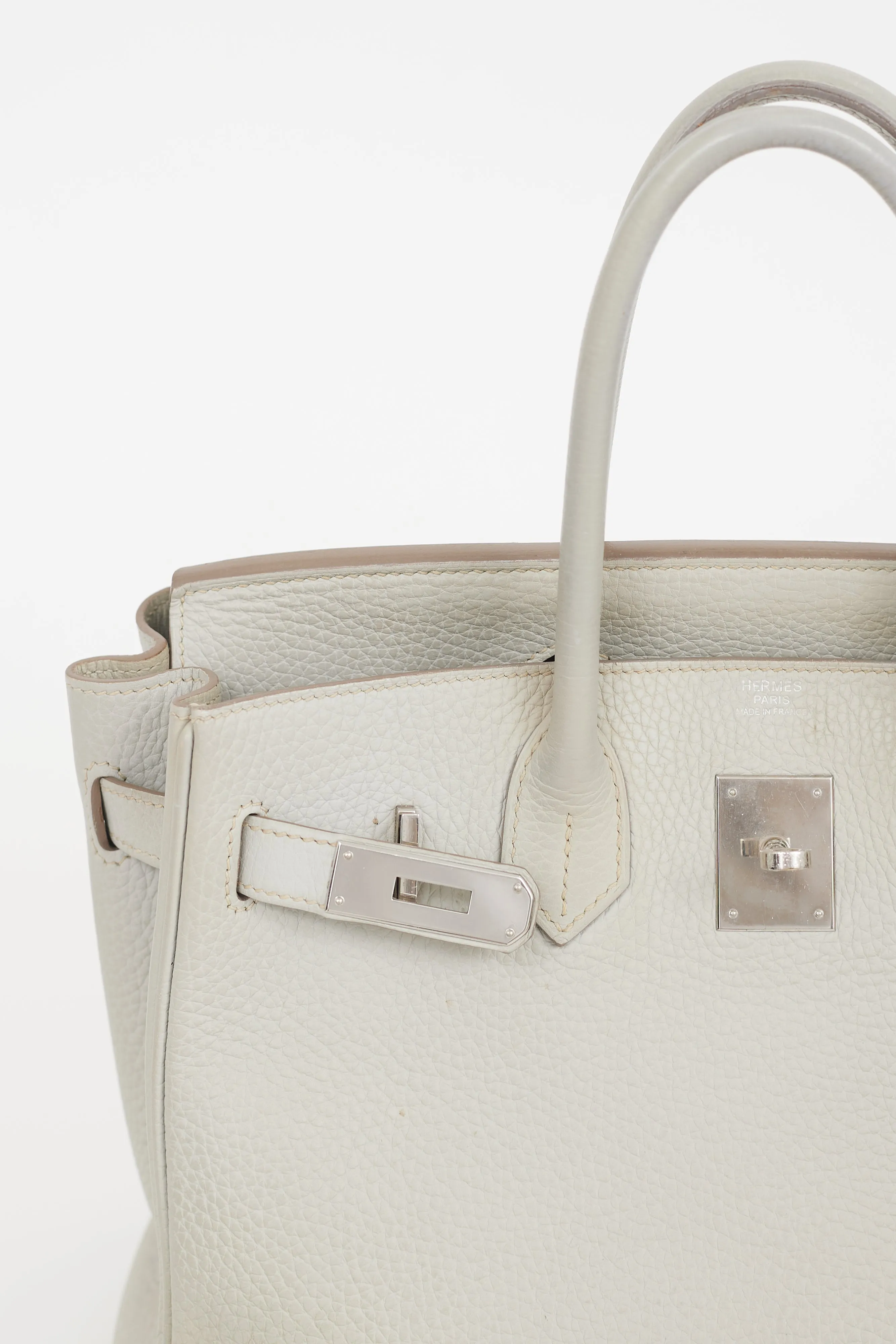 2013 Gris Perle Clemence Leather & Silver Birkin 30 Bag