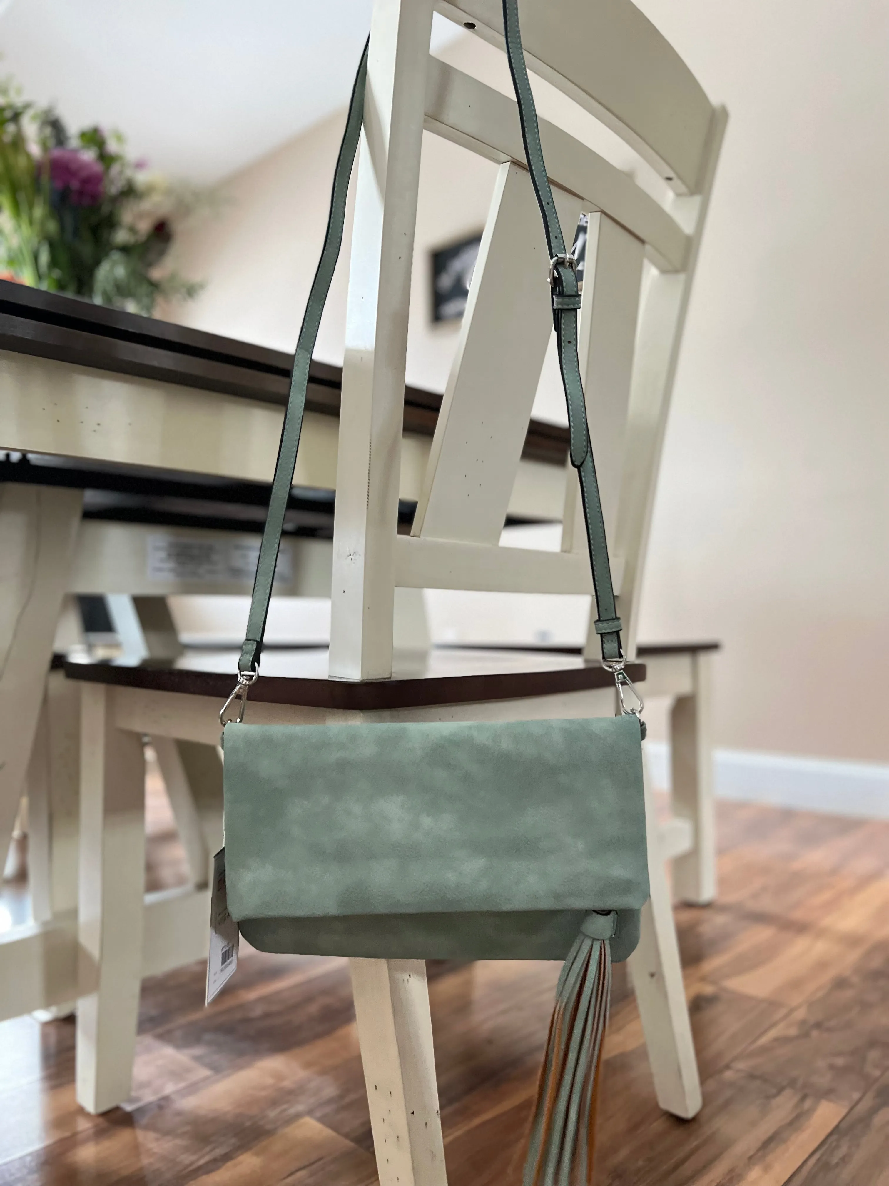 Austin Tassle Flapover Crossbody in Light Teal