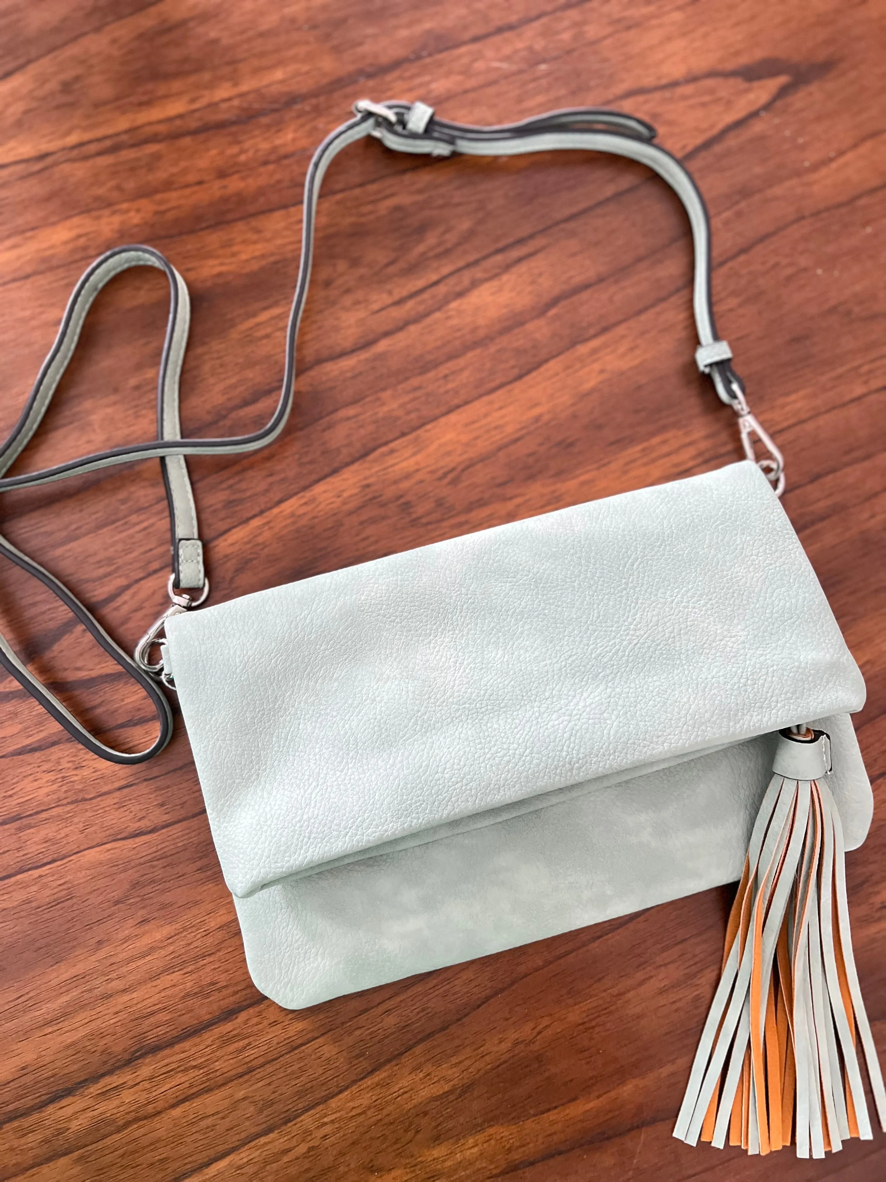 Austin Tassle Flapover Crossbody in Light Teal