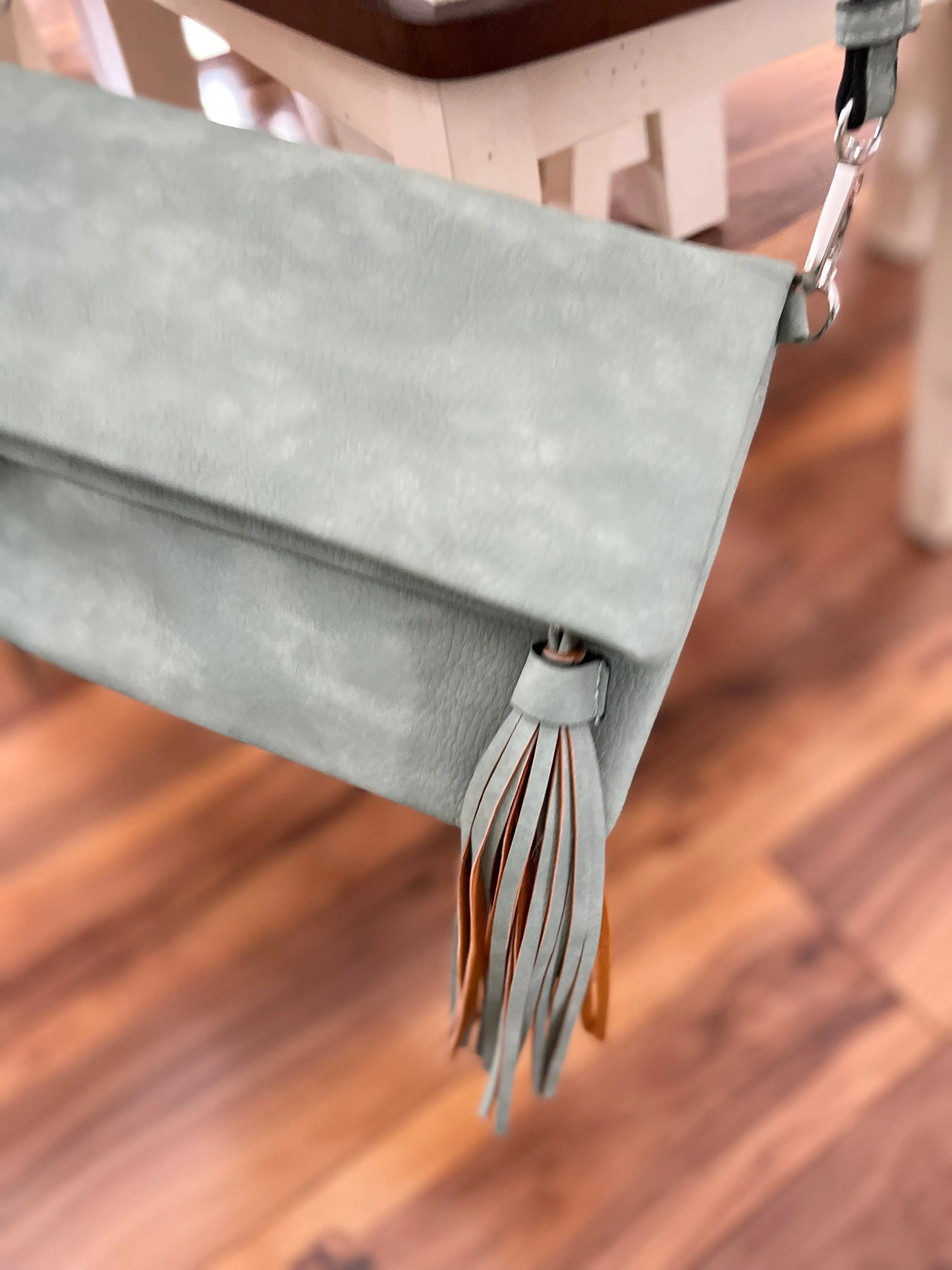 Austin Tassle Flapover Crossbody in Light Teal