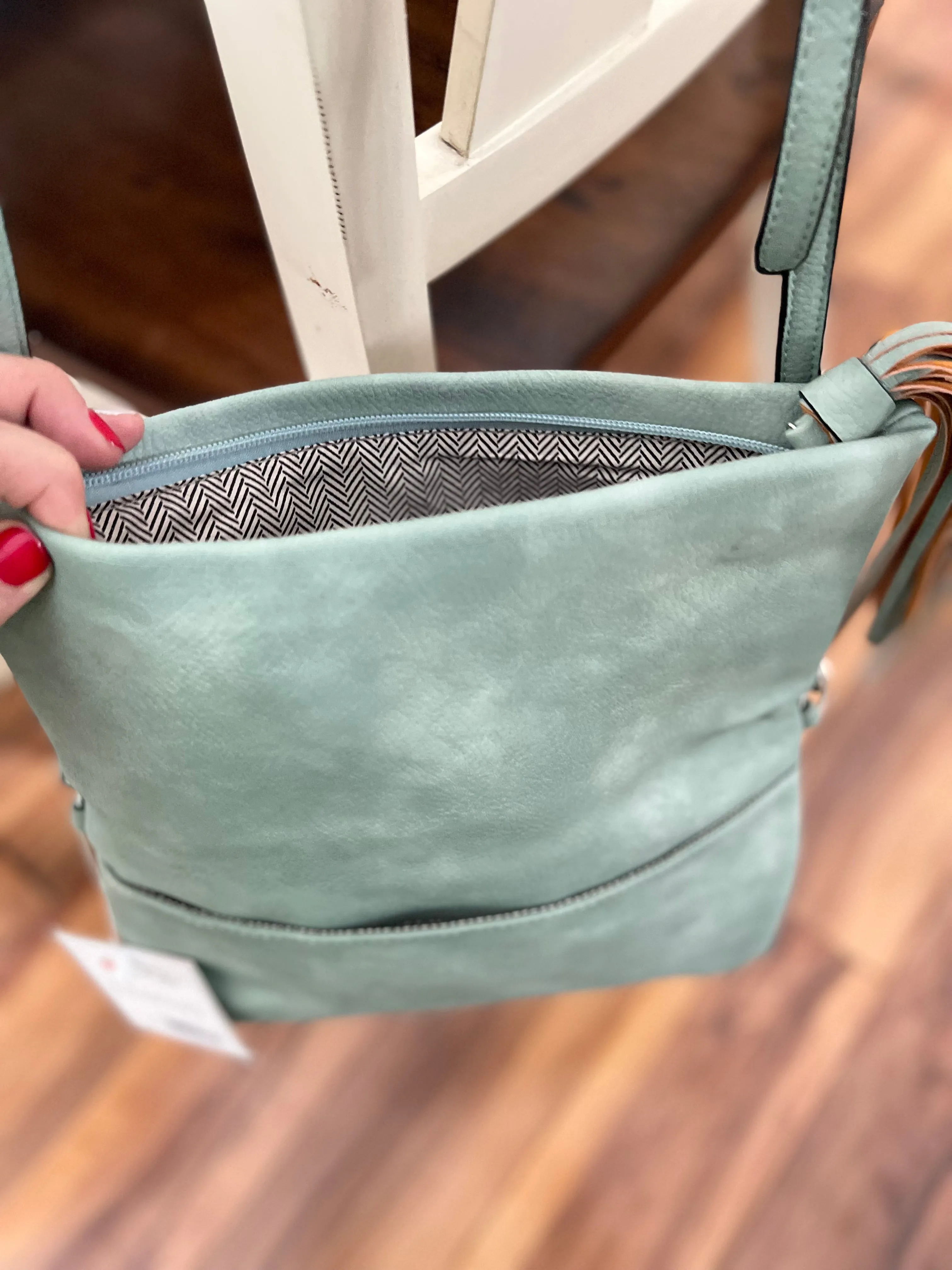 Austin Tassle Flapover Crossbody in Light Teal