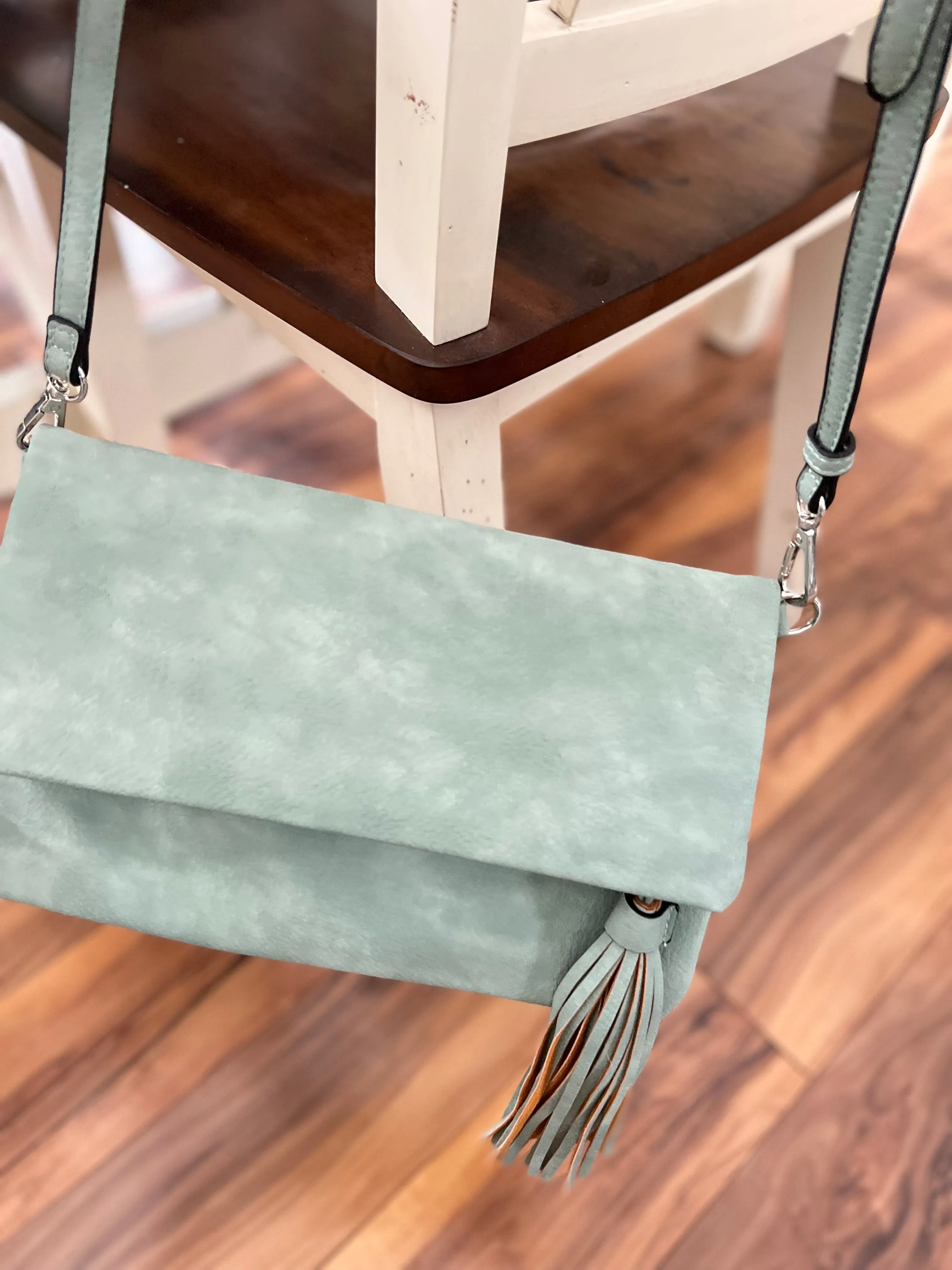 Austin Tassle Flapover Crossbody in Light Teal