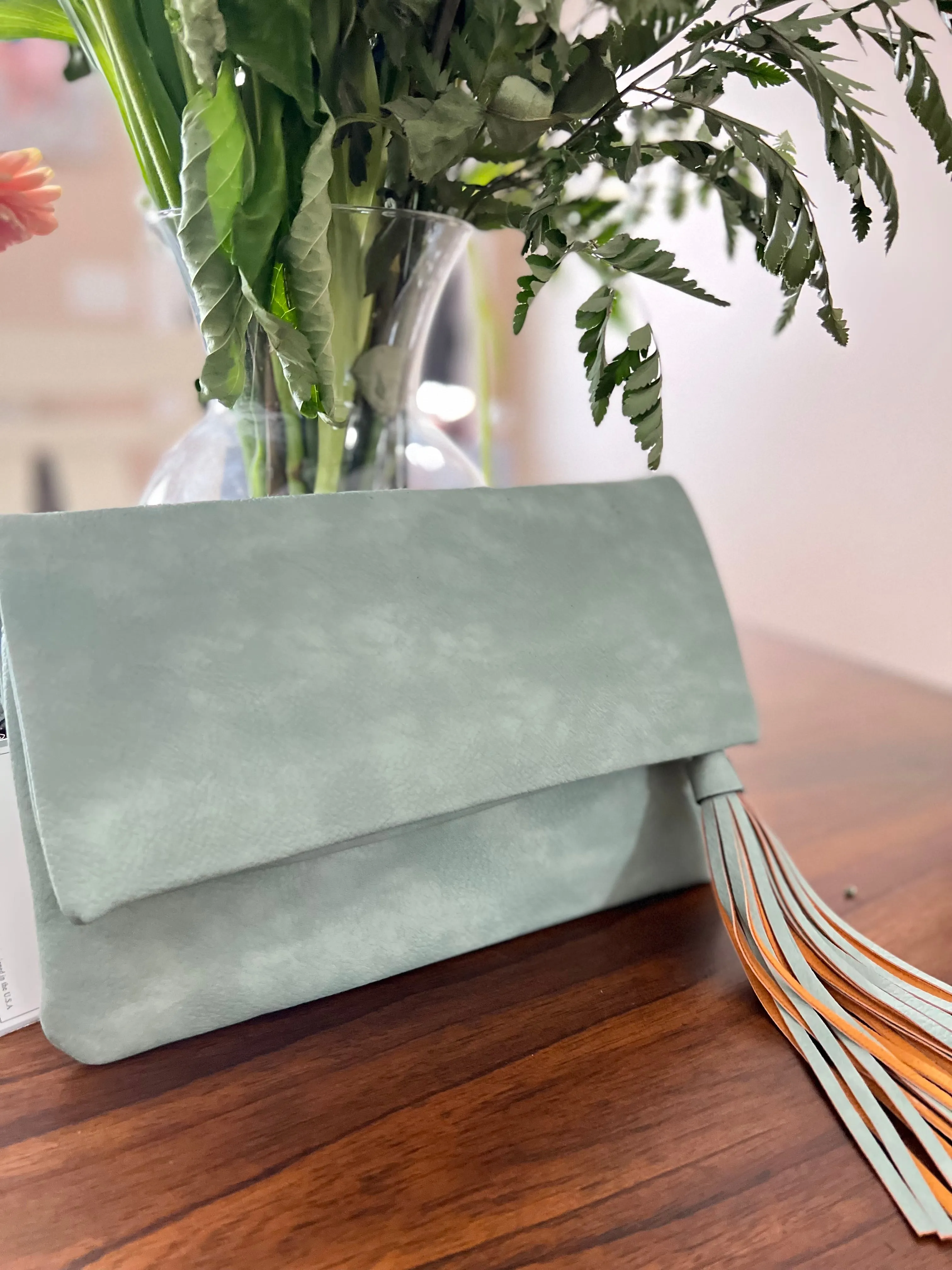 Austin Tassle Flapover Crossbody in Light Teal