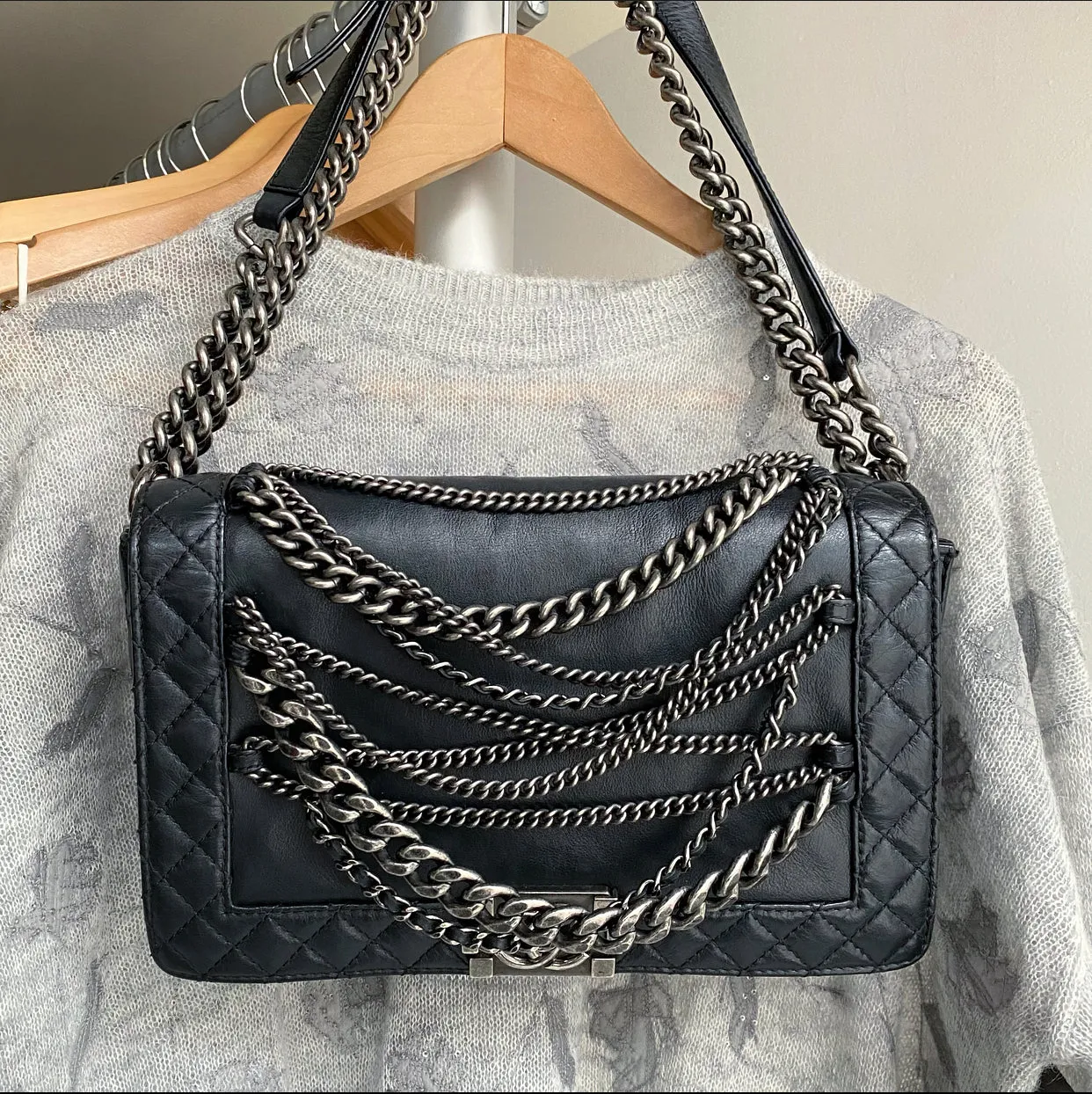 Chanel Paris Dallas Black Medium Boy Enchained Soft Bag
