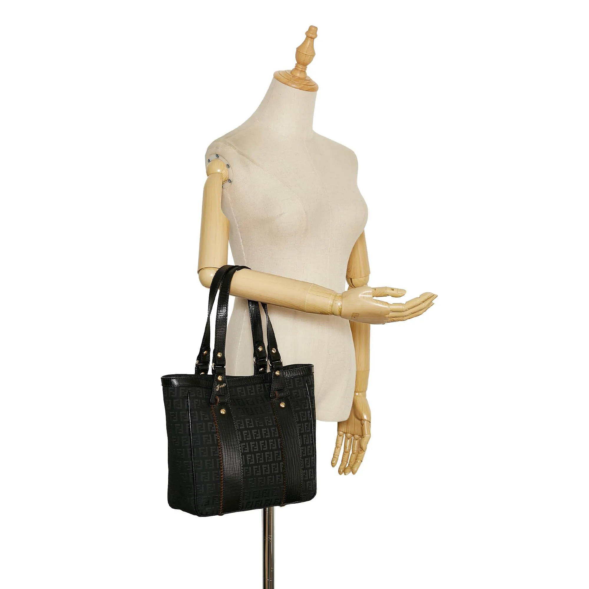 Fendi Leather-Trimmed Zucchino Tote (SHG-36075)