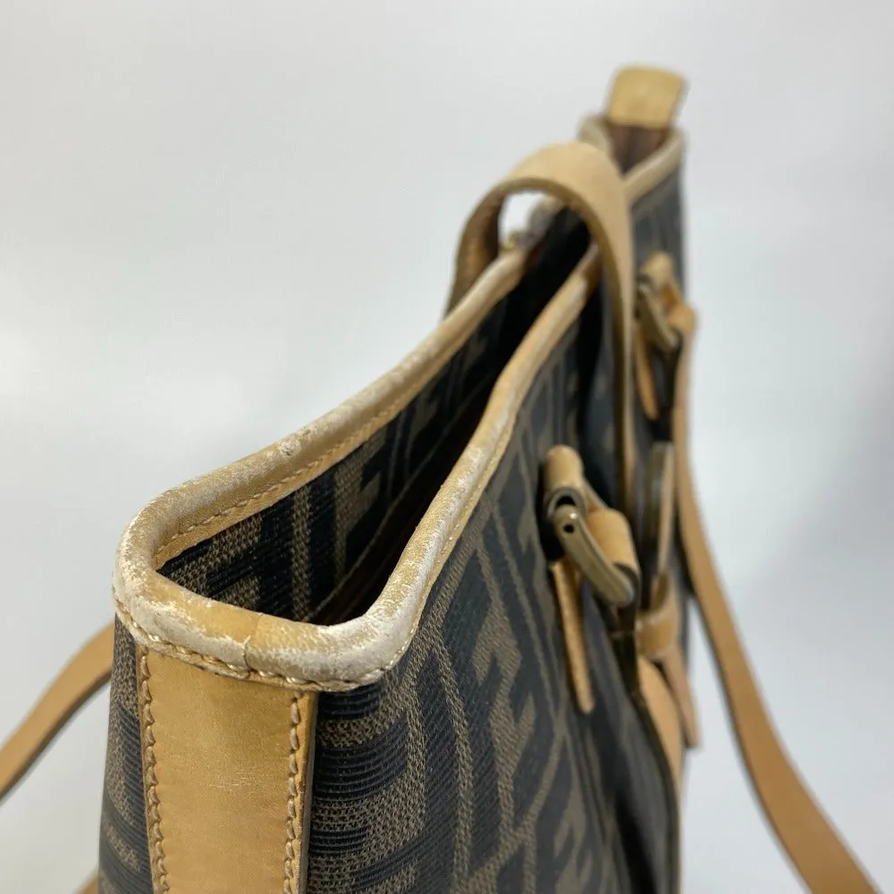 FENDI Tote Bag PVC / Leather Brown Zucca Pattern