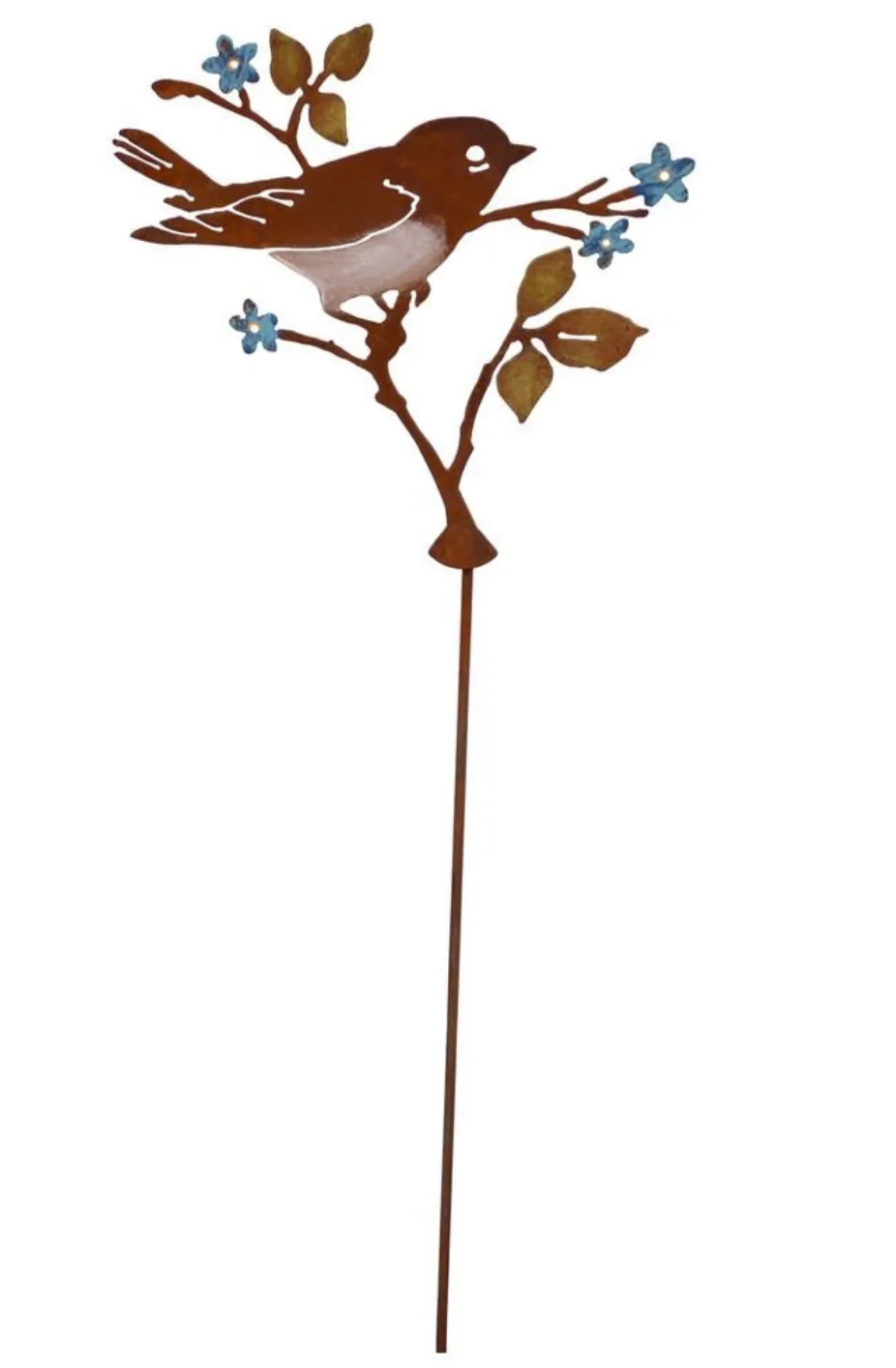 Hand Painted Bird on Forget-Me-Not Flowers Garden Stake Made In USA