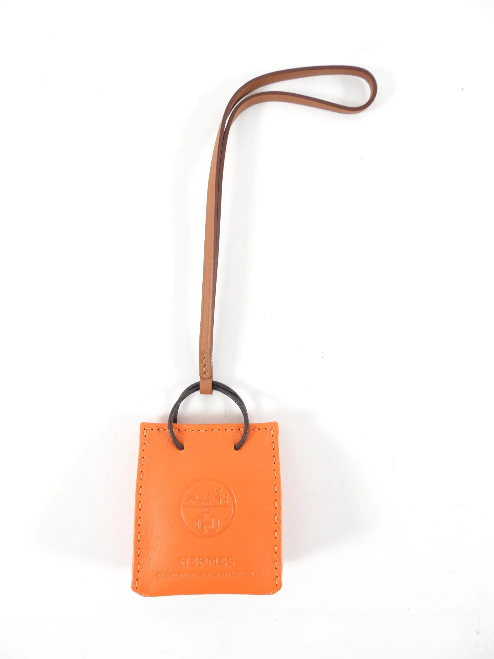 Hermes Orange Leather Shopping Bag Charm