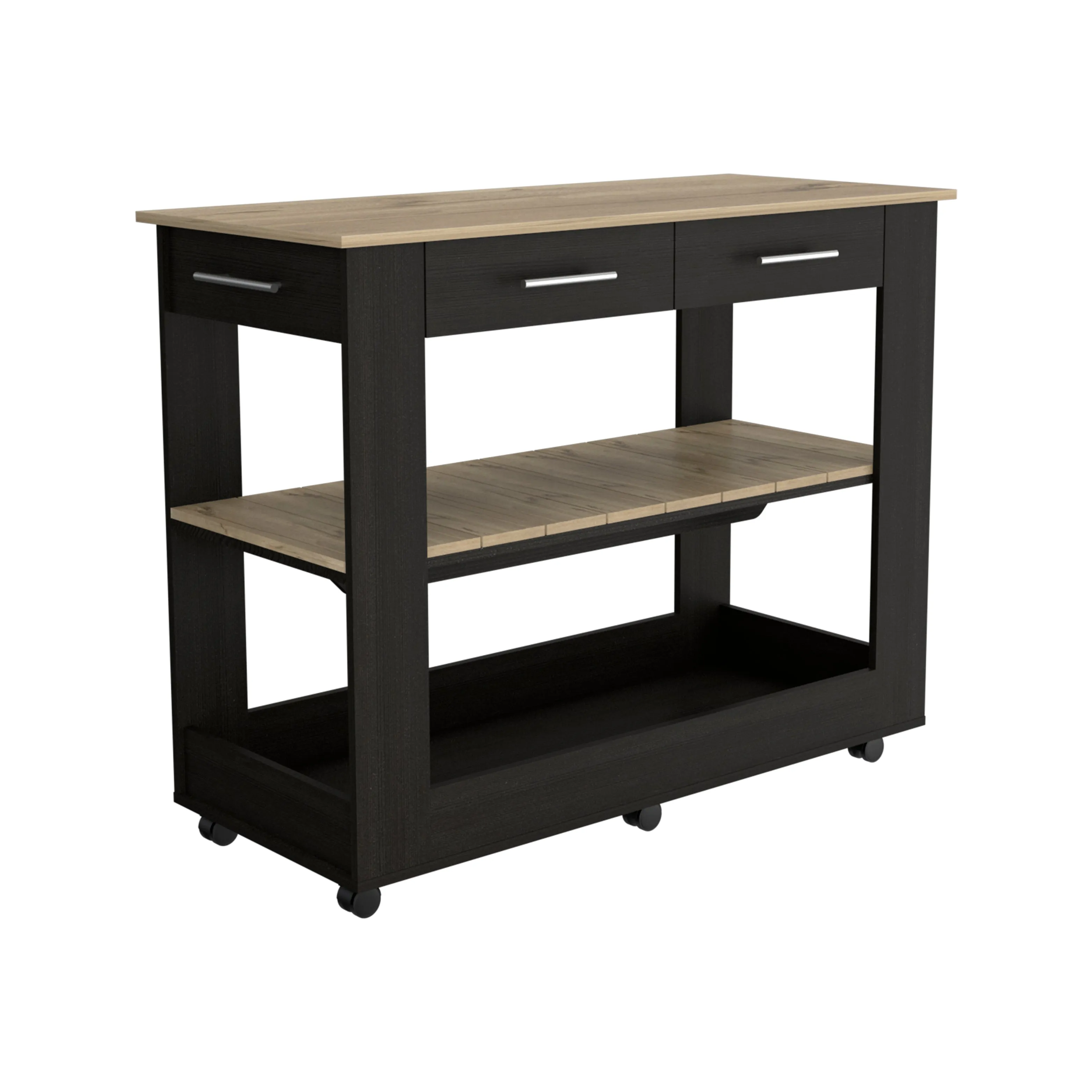 Kitchen Island 46 Dozza 2 Drawers Black/Light Oak