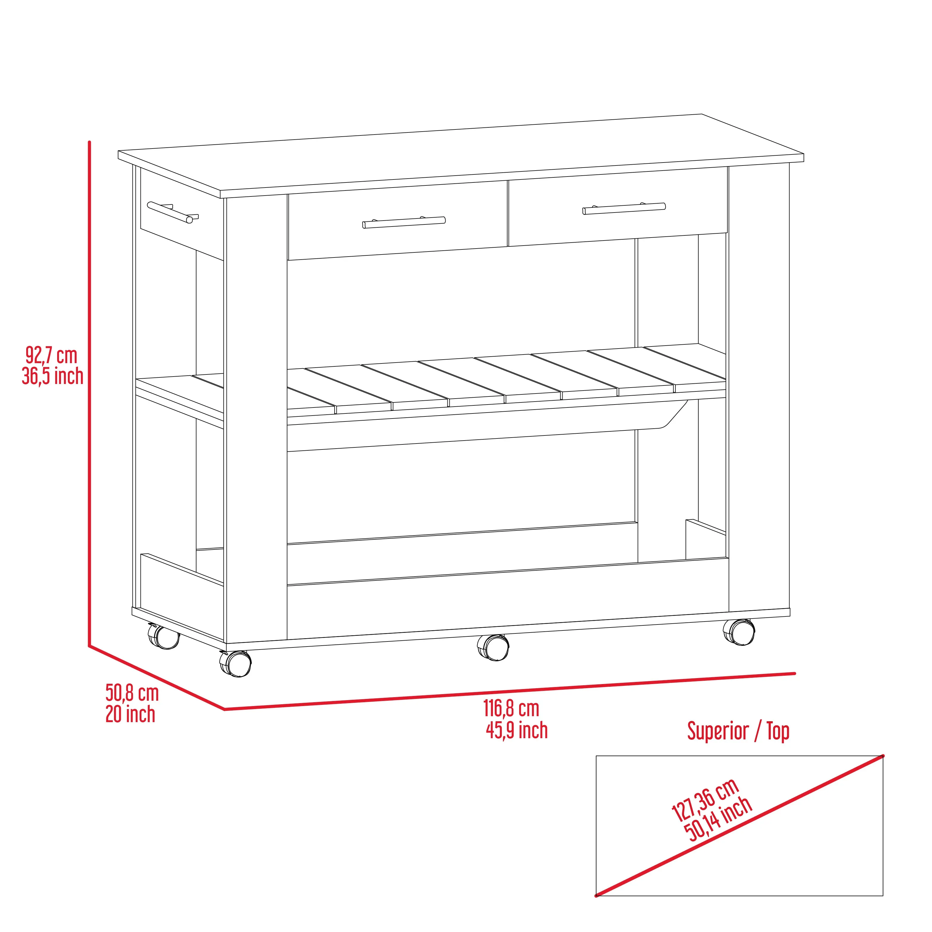 Kitchen Island 46 Dozza 2 Drawers Black/Light Oak