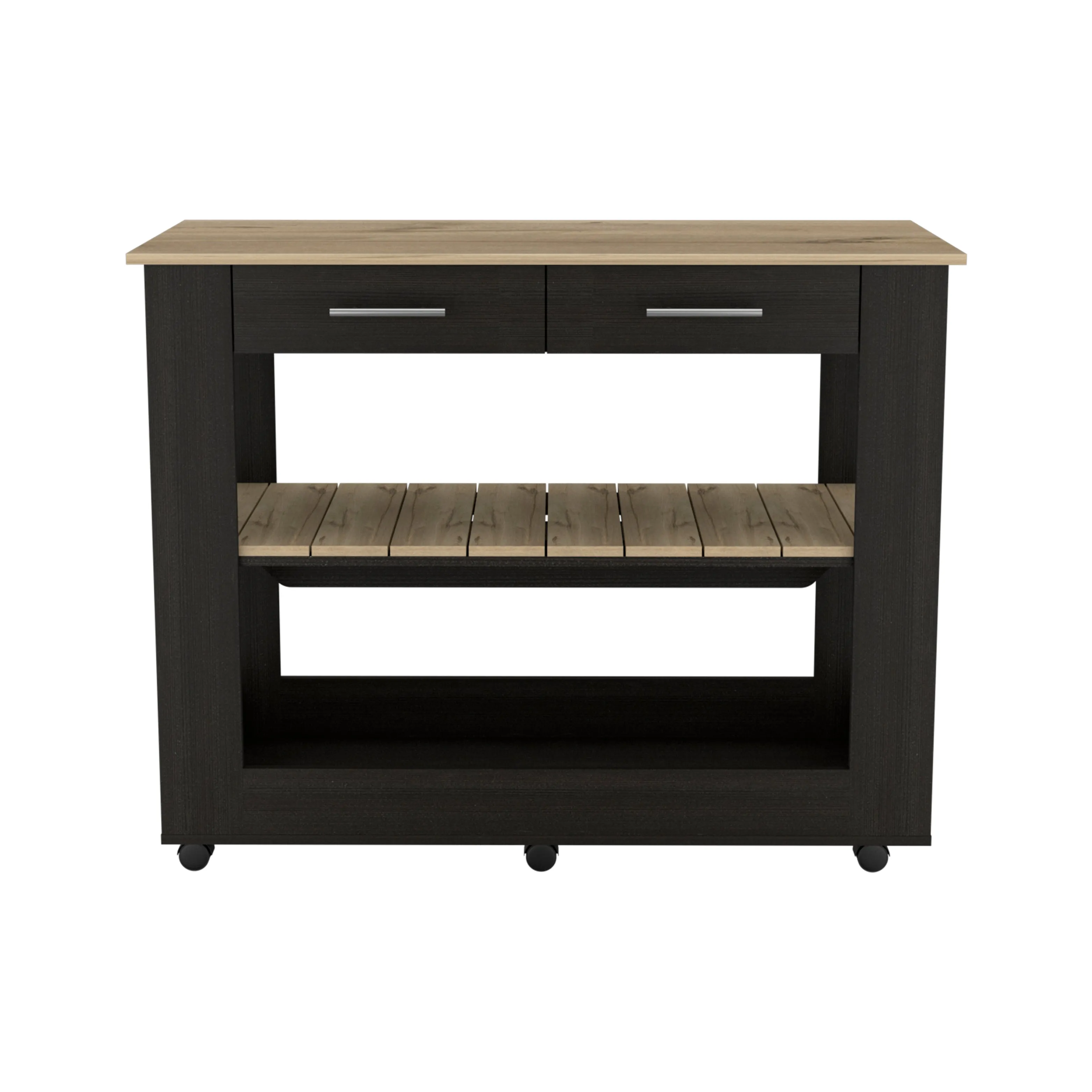 Kitchen Island 46 Dozza 2 Drawers Black/Light Oak