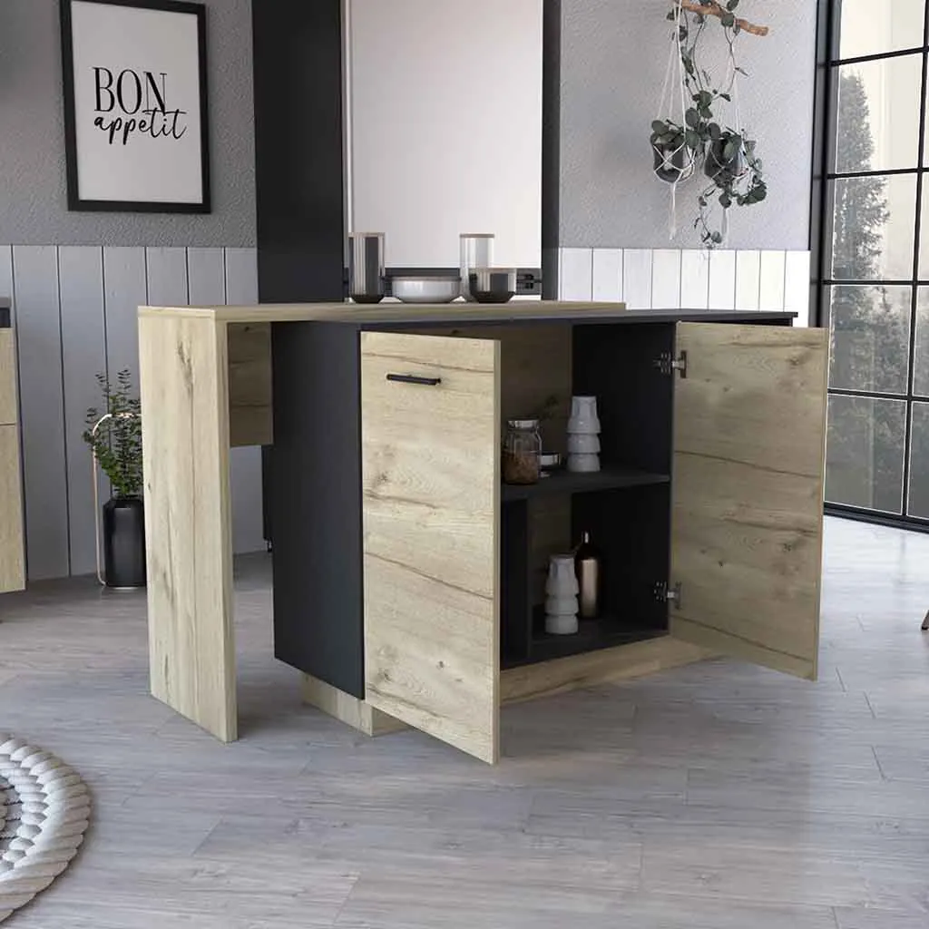 Kitchen Island Ohio Double Door Black/Light Oak