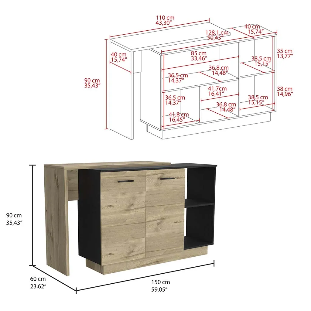 Kitchen Island Ohio Double Door Black/Light Oak