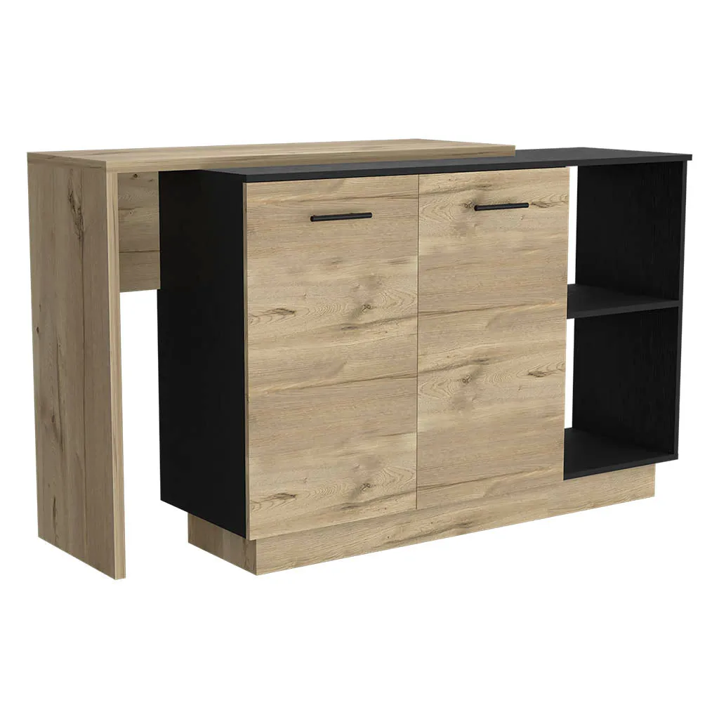 Kitchen Island Ohio Double Door Black/Light Oak