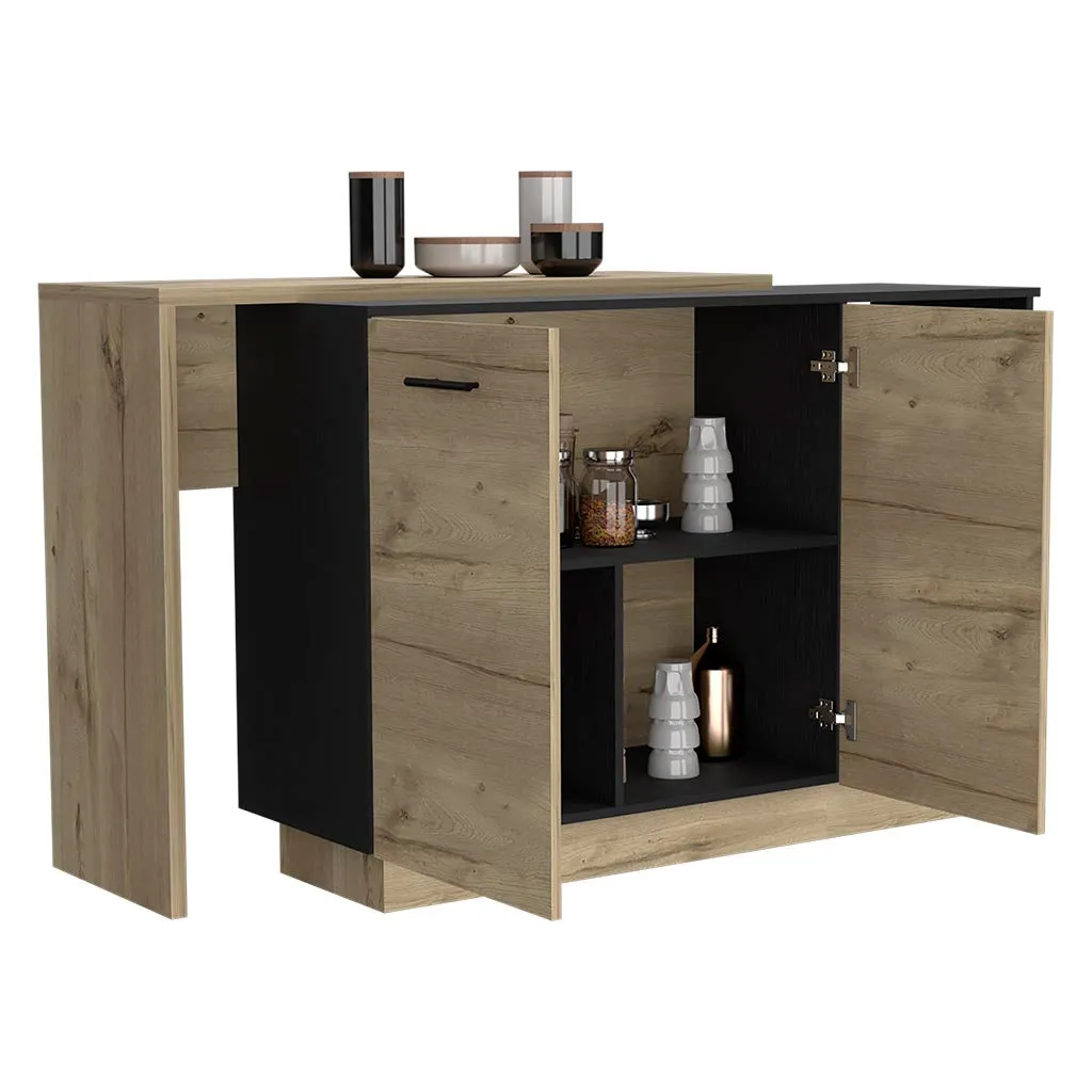 Kitchen Island Ohio Double Door Black/Light Oak