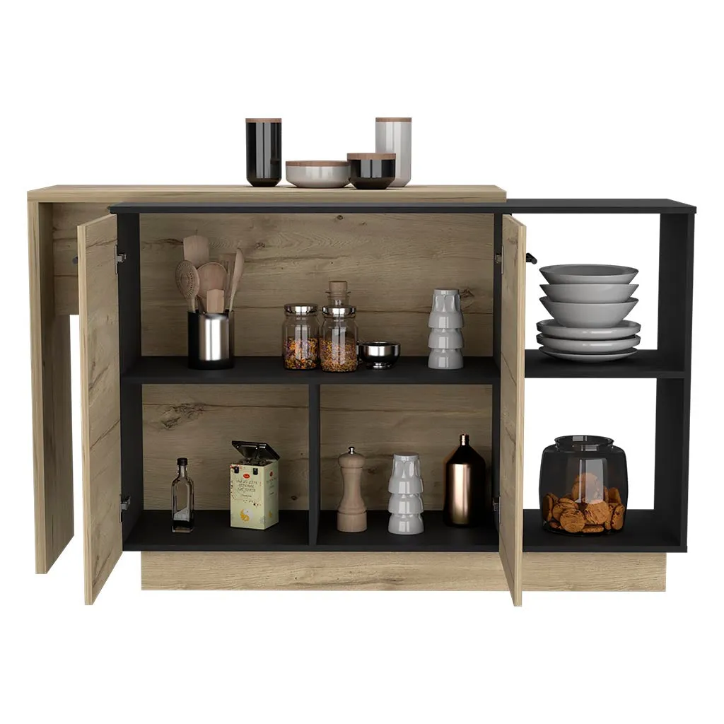 Kitchen Island Ohio Double Door Black/Light Oak