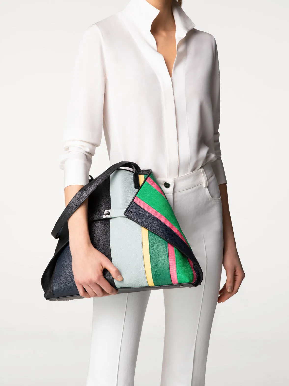 Medium Ai Schultertasche aus Polychromatic Leder und Rosshaarstreifen