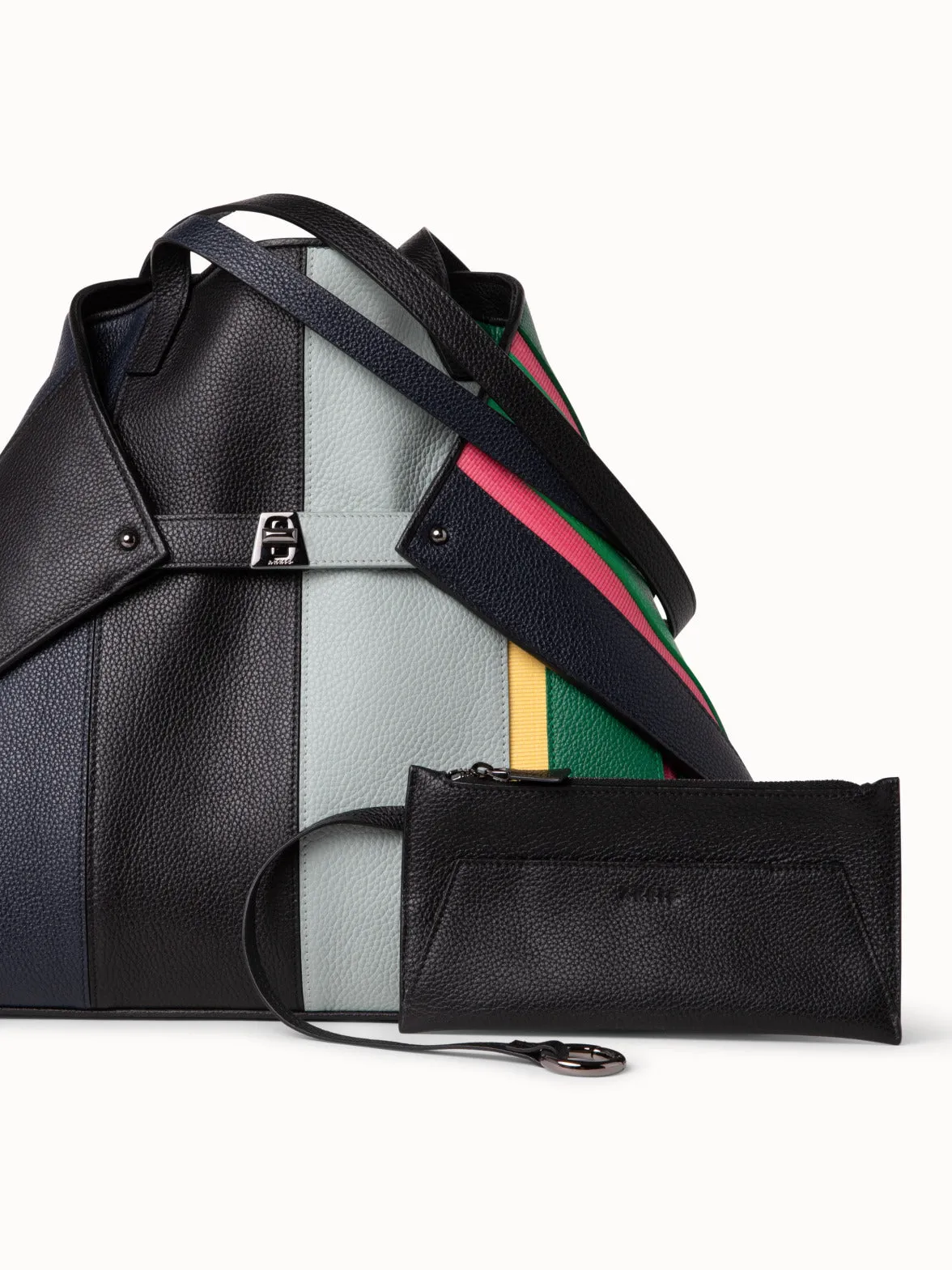 Medium Ai Schultertasche aus Polychromatic Leder und Rosshaarstreifen