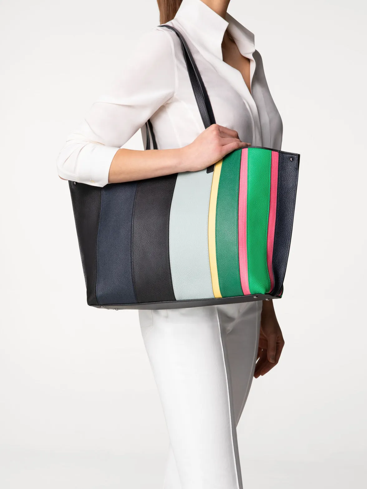 Medium Ai Schultertasche aus Polychromatic Leder und Rosshaarstreifen