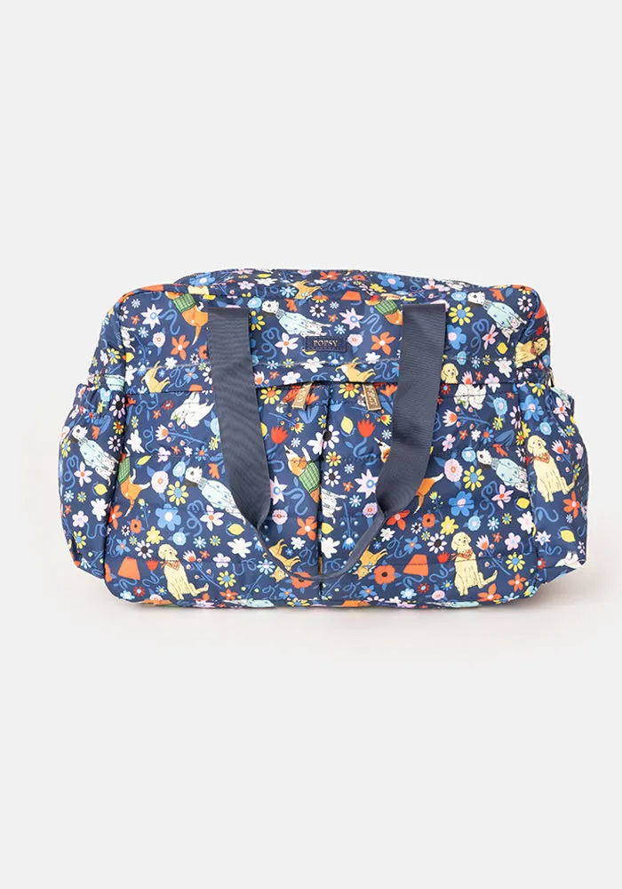 Navy Dog Garden Print Holdall