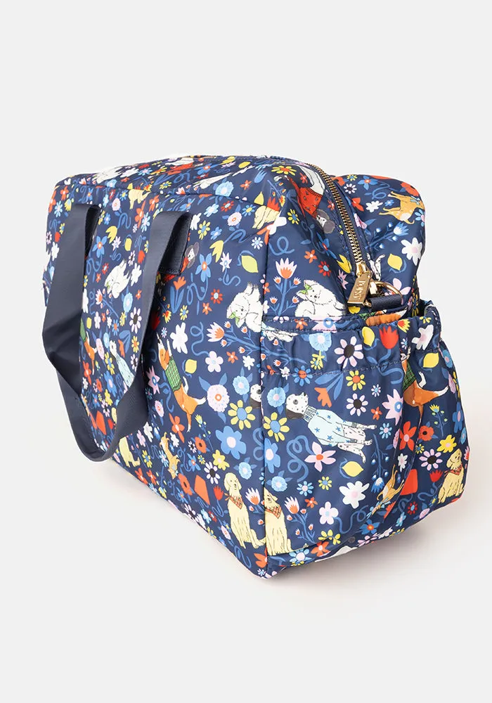 Navy Dog Garden Print Holdall