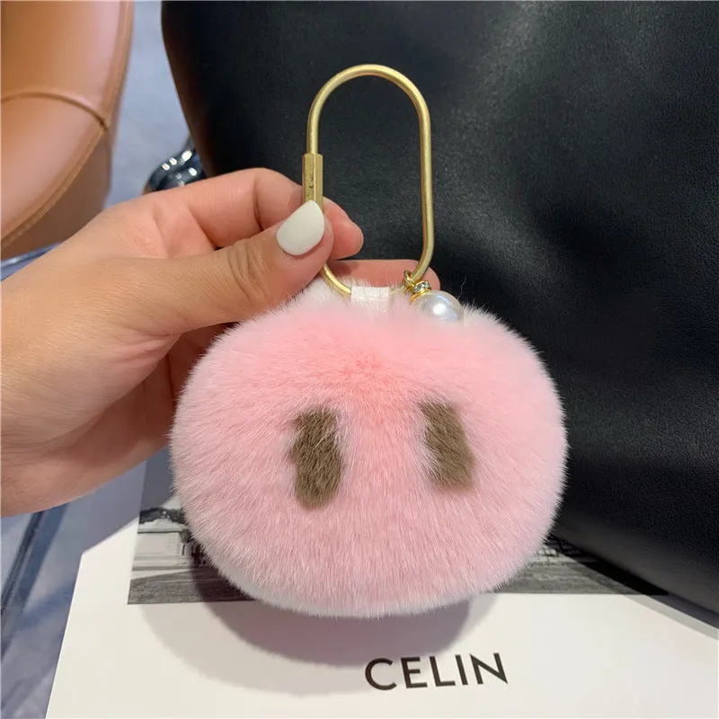 Pig Nose Made of Rabbit Hair Car Key Chain Charm Accessory