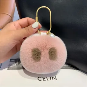Pig Nose Made of Rabbit Hair Car Key Chain Charm Accessory