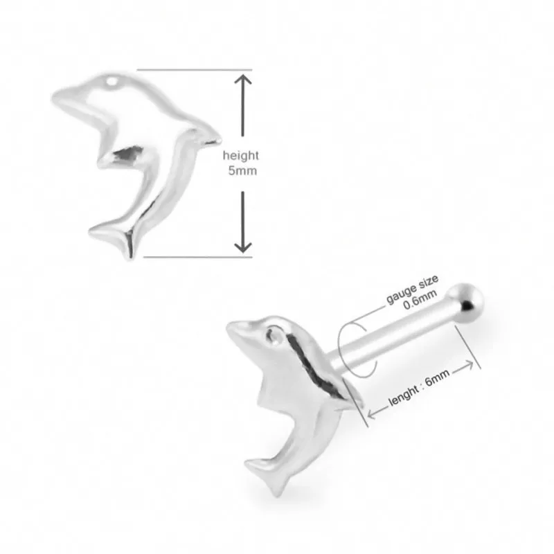 Sterling Silver Dolphin Nose Pin Stud