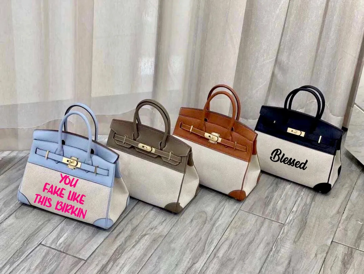 Two Tone Genuine Leather Canvas Birkin